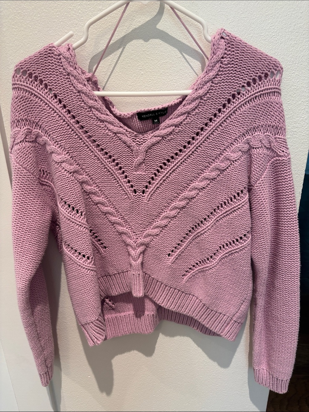 Kendall & Kylie Dusty Lilac Cable V-Neck Sweater
